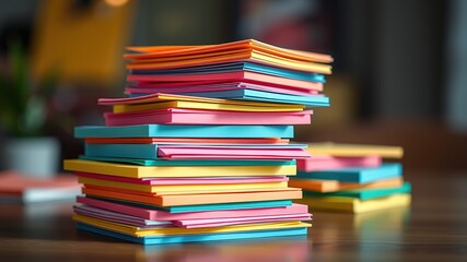 Colorful Sticky Notes Stack, Abstract Design, Vibrant Photo