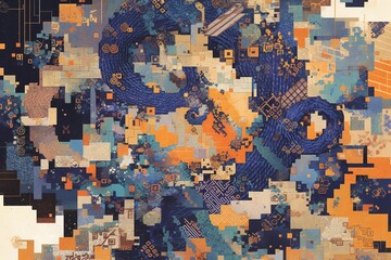 Naklejka premium Abstract digital art with a mosaic style dragon