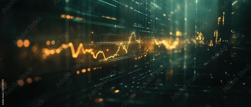 Poster abstract data visualization with glowing lines and grids