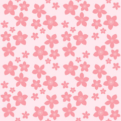 Beautiful pink floral pattern with various flowers on a light pink background creating a vibrant spring atmosphere