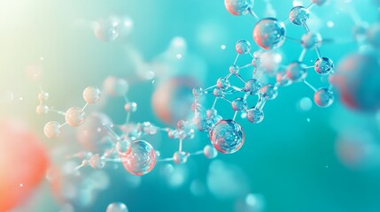 Abstract molecules and bubbles on blue background