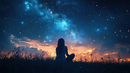 Fototapeta premium enchanting anime inspired hd wallpaper loneliness,hope merge in starry night sky