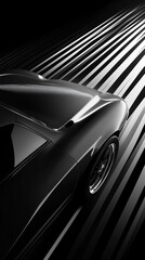 Sleek metallic textures with diagonal speed lines in dark gray and silver tones. Suits car launch promotions or brand visuals