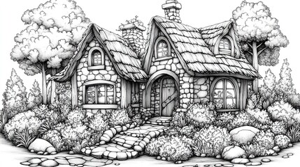 enchanting hand drawn fairytale cottage intricate zen tangle design for adult coloring book vector illustration
