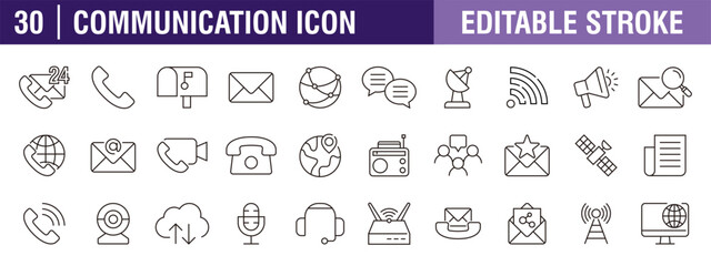 Collection of communication icons. Dialogue, discussion, network, chat. Vector design template, signs, symbols, editable stroke.