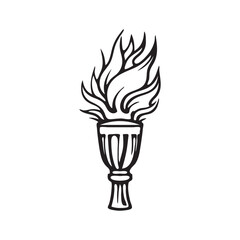 Black and white vector line art of the Olympic torch with flame