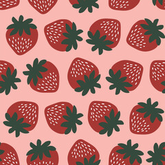 Seamless pattern with strawberry on color background. Natural delicious fresh ripe tasty fruit. Vector illustration for print, fabric, textile, banner, other design. Food concept.