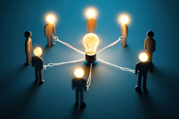 Creative teamwork with lightbulb symbolizing ideas