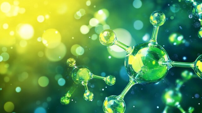 Green molecule models on vibrant background