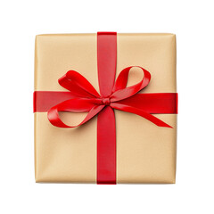 Brown gift box with red ribbon bow present surprise celebration holiday packaging
