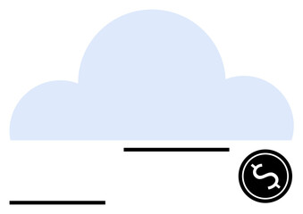 Blue cloud with a dollar icon and horizontal lines representing storage, transactions, and connectivity. Ideal for finance, data storage, cloud computing, economics, technology, software abstract