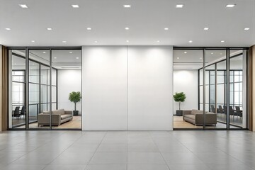 Obraz premium Office lobby with a large white wall and two meeting rooms