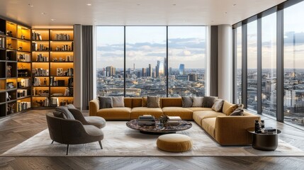 A luxurious penthouse with an expansive terrace, isolated on a white background, showcasing premium city living and panoramic views