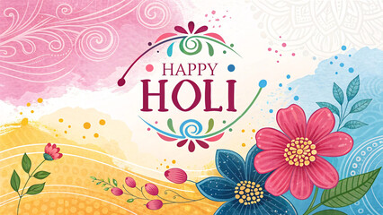 Happy Holi Festival Celebration with Colorful Floral Design
