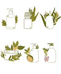 vector vials in linear graphics doodle, bottles and vials set on a white background simple illustration of vials