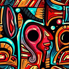 Obraz premium Neotribal Pop Art Vibrant Patterns