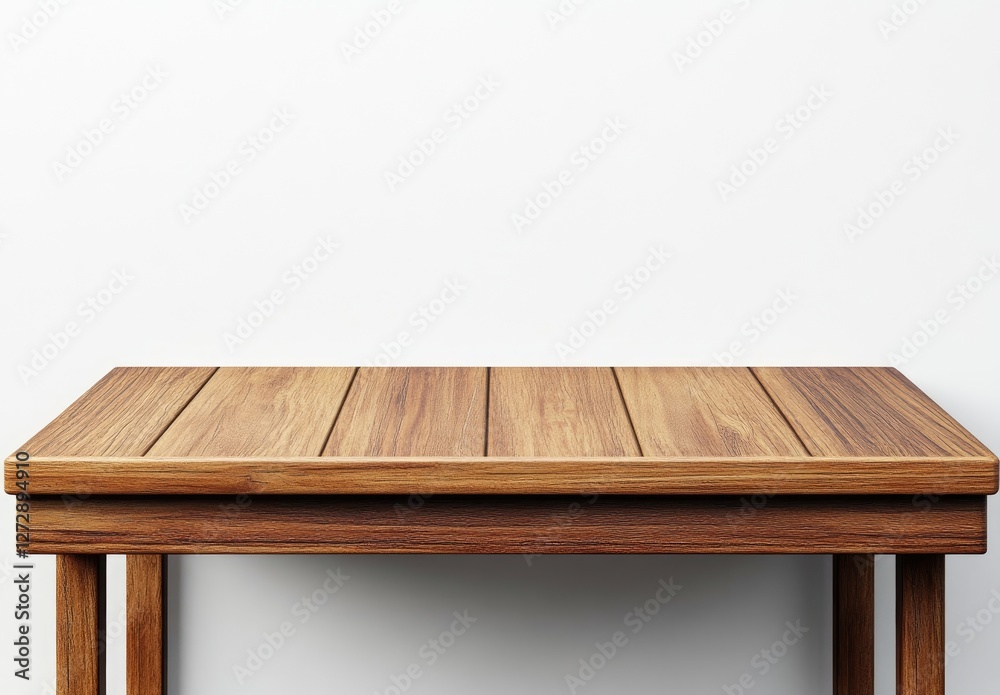 Wall mural Wooden table, empty, studio, white background, product display