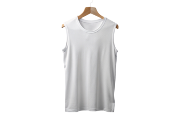 Blank white sleeveless shirt mockup isolated on transparent background, front view, 3d rendering. Empty jersey sport tank top for basketball uniform mock up