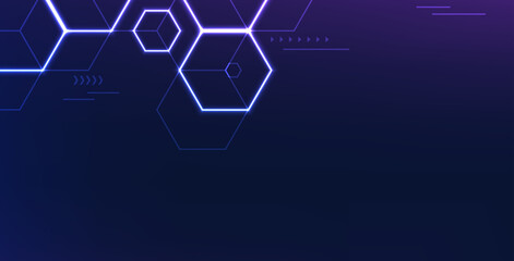 Abstract neon blue technology hexagonal gradient background