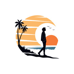 summer silhouette logo vector line art logo design