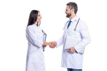 doctor and nurse medical worker in hospital provide medicine and healthcare, handshake