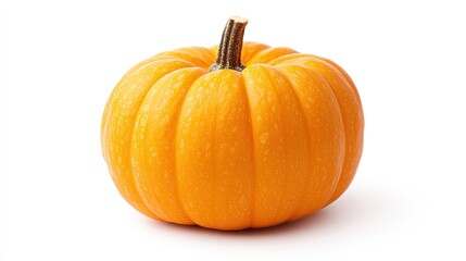 A tiny pumpkin isolated on a white background, showing off its round shape and vibrant orange color for autumn-themed compositions