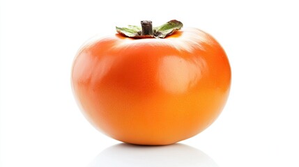 A vibrant persimmon with smooth skin and a rich orange color, isolated on white, symbolizing freshness and natural sweetness