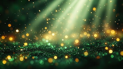 festive christmas background with green bokeh lights,radiant rays creating an abstract banner for holiday celebrations