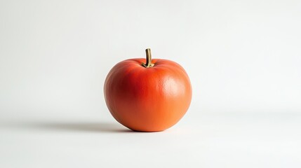 A whole persimmon placed on a white background, emphasizing its rich orange hue and perfect shape for a tropical, healthy vibe