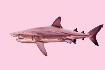 Obraz premium Shark swimming sideways in front of a pastel pink background