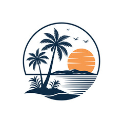 summer silhouette logo vector line art logo design