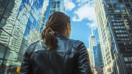 Fototapeta premium A Reflective Moment: Urban Elegance in Leather