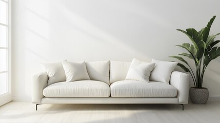 Obraz premium Minimalist sofa in a modern living room, embodying simplicity and calm elegance.