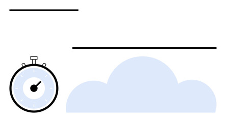 Stopwatch three horizontal lines light blue cloud. Ideal for time management, productivity, brainstorming, deadlines, scheduling, creativity, efficiency. Line metaphor
