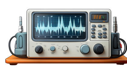 Oscilloscope Displaying Waveforms 3D Cartoon Style Illustration on White Background
