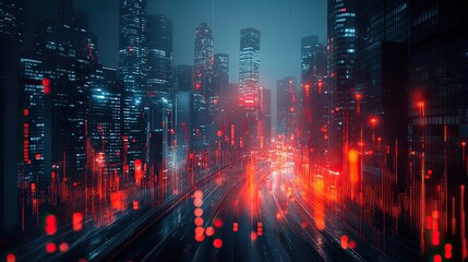 Obraz premium financial growth,real estate investment concept with stock market charts,data overlaid on modern city skyscrapers double exposure