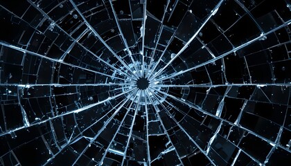 Fototapeta premium Shattered Glass Close-Up on Black Background – High-Detail Fracture Pattern