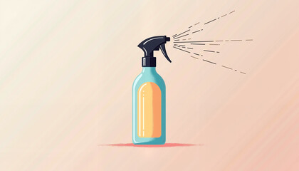 Cartoon spray bottle repelling wasp with angry face