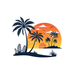 summer silhouette logo vector line art logo design