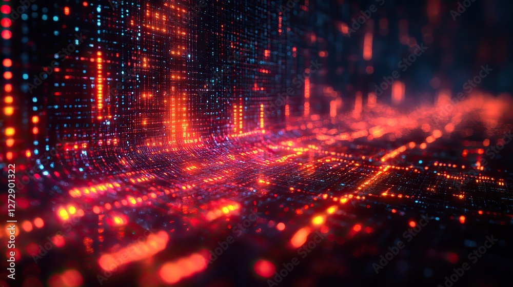 Poster fintech icon displayed on dynamic abstract financial technology background with digital data,graph e