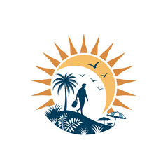 summer silhouette logo vector line art logo design