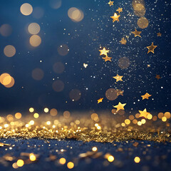Fototapeta premium A stunning abstract background featuring dark blue hues with shimmering gold particles and dynamic light effects.