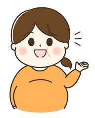 会話をする太った女性の上半身のゆるかわイラスト