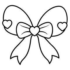 Simple Line Art of Hearts and Bow
