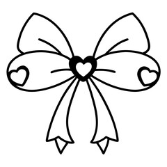Simple Line Art of Hearts and Bow