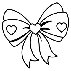 Simple Line Art of Hearts and Bow