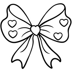 Simple Line Art of Hearts and Bow