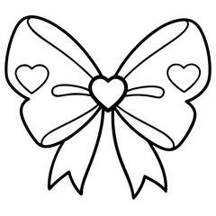 Simple Line Art of Hearts and Bow