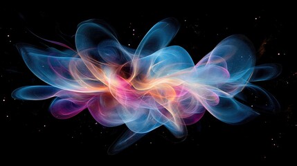 Obraz premium A complex fractal structure illuminated with neon blues, pinks, and purples, suspended in space.