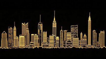 Obraz premium A dramatic architectural scene with skyscraper silhouettes outlined by city lights at night